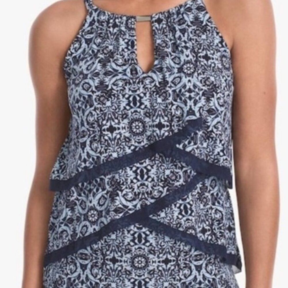 WHBM Women XS Halter Floral Tiered Layered Ruffle Resort Cruise Fem Airy Casual